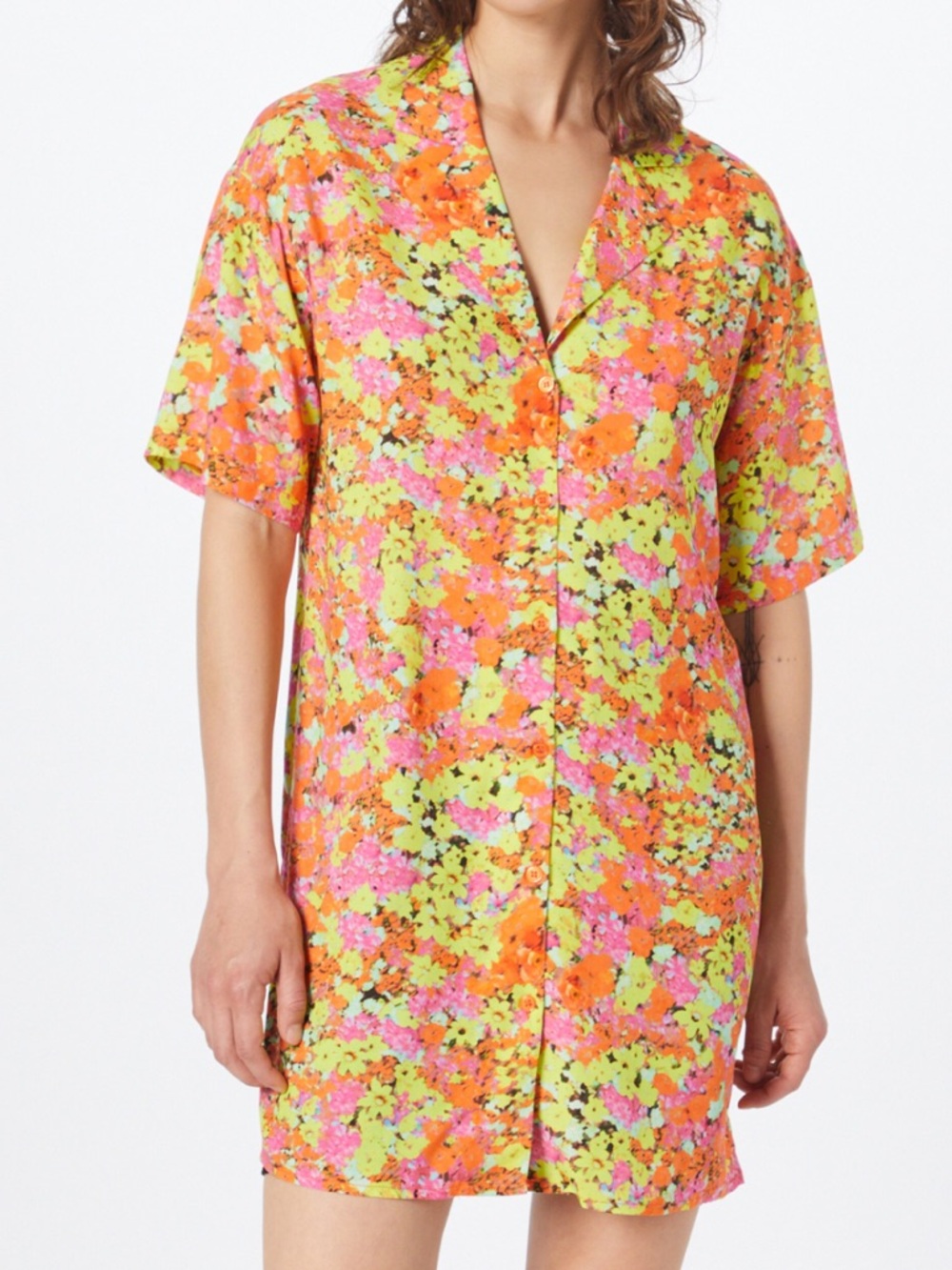 Nasty Gal Colorful Vibrant Abstract Print Short Sleeve Button Front Tunic Top 8